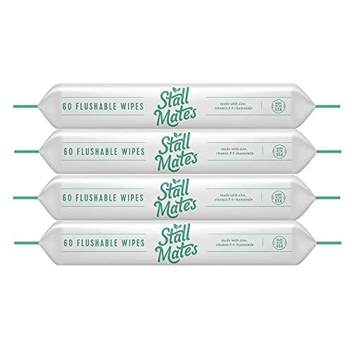Stall Mates Wipes Stall Mates Wipes: Flushable Wipes | 60-Wipe Home Pack | Hypoallergenic | Unscented with Vitamin-E & Aloe | (4 Pack - 240 Wipes Total)