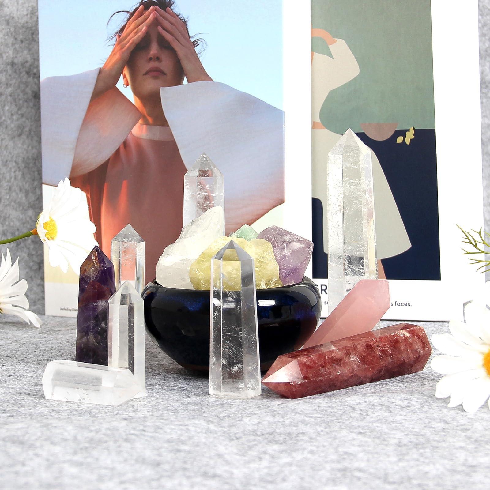 Orientrea Clear Quartz Crystal Wand-2 Pcs 2.4''-2.8'' Natural Clear Quartz Crystal Wands, Healing Crystal and Stones, Natural Clear Quartz Stone Tower, Gift Box Packaging