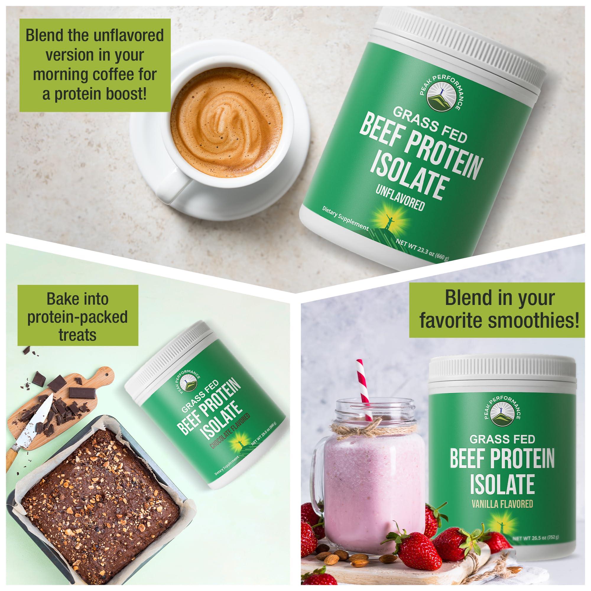 Peak Performance Grass Fed Beef Protein Powder - Lactose Free Great Tasting Beef Protein Isolate. Complete Animal Based Non Dairy Paleo Carnivore Supplement for Prime Muscle Building. No Whey. Vanilla Flavor