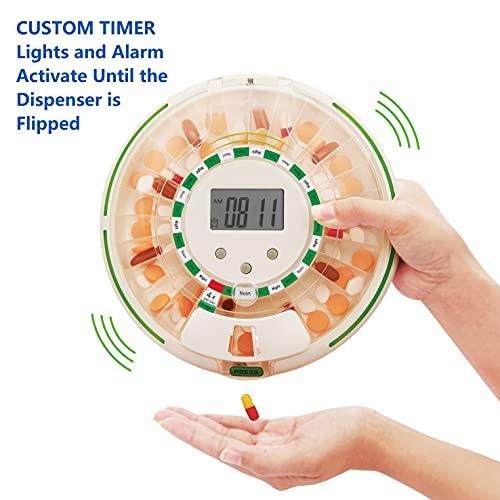 EziLife EZILIFE Automatic Pill Dispenser with Flashing Light, Sound, Alarm and Safety Lock, 28-Day Electronic Medication Organizer Dispense Vitamins and Tablets Up 6 Times/Day Easy Read Display (Frosted)
