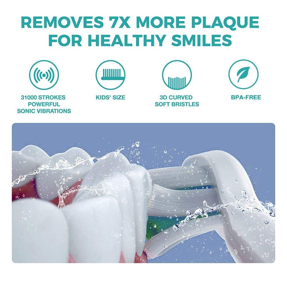 Vekkia Vekkia Sonic Rechargeable Kids Electric Toothbrush, 3 Modes with Memory, Fun & Easy Cleaning, 24000 Strokes, IPX7 Waterproof, 2-Min Timer for Age 5+, 4 Soft Bristles(Blue)