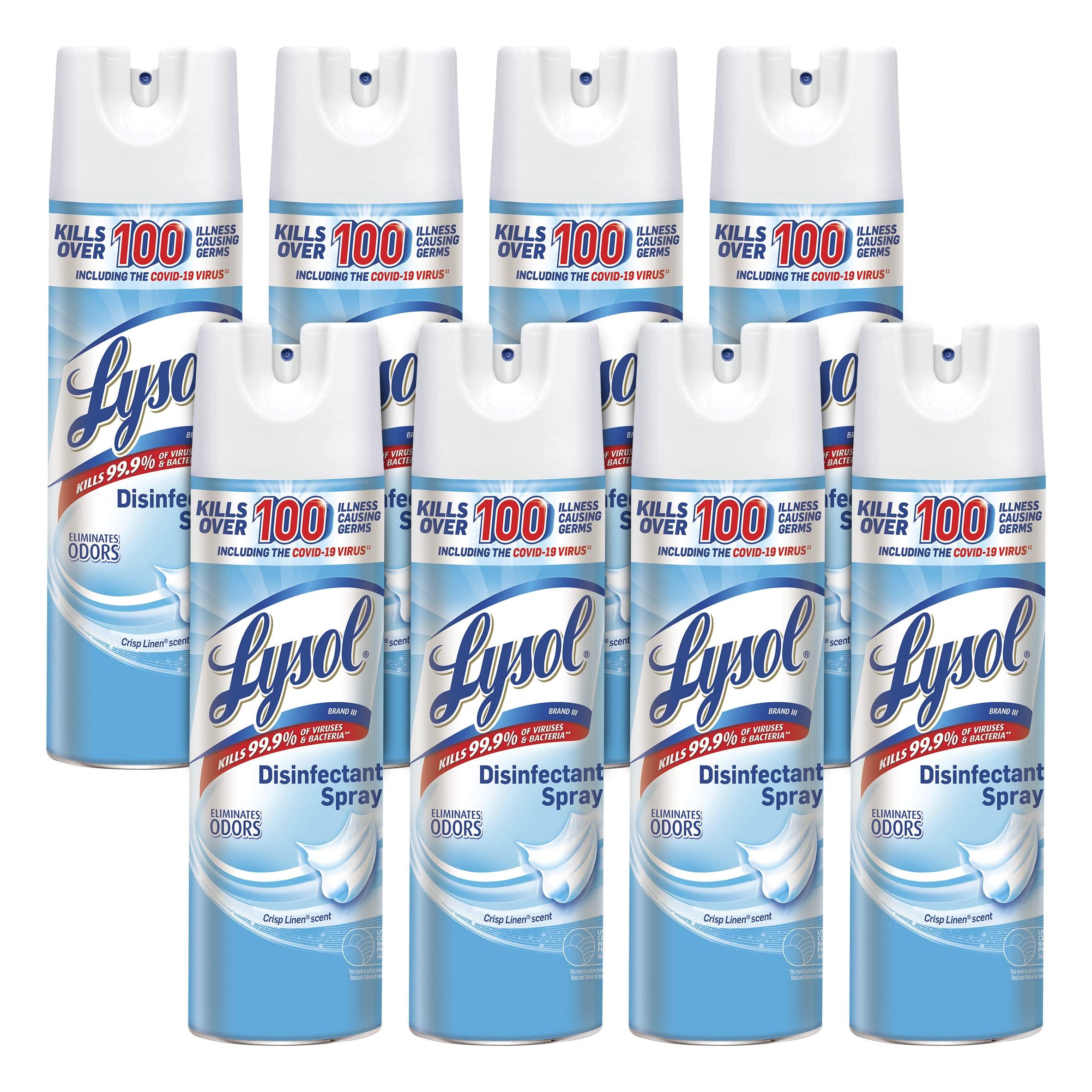 Lysol Lysol Disinfectant Spray, Sanitizing Spray, For Disinfecting and Deodorizing, Crisp Linen, 19 Fl. Oz (Pack of 4, 8 Count Total)