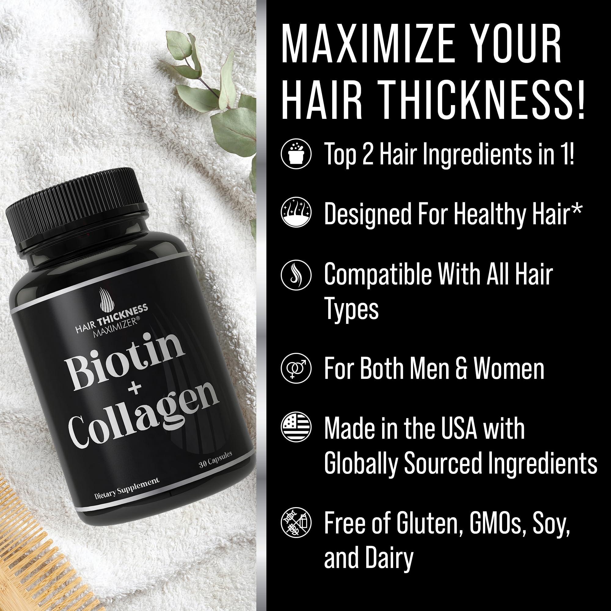 Hair Thickness Maximizer Hair Thickness Maximizer Biotin & Collagen Supplements  Biotin 10000mcg + Bovine Collagen 2-in-1 Hair Growth & Thickening Vitamins Complex - Hair Growth Products