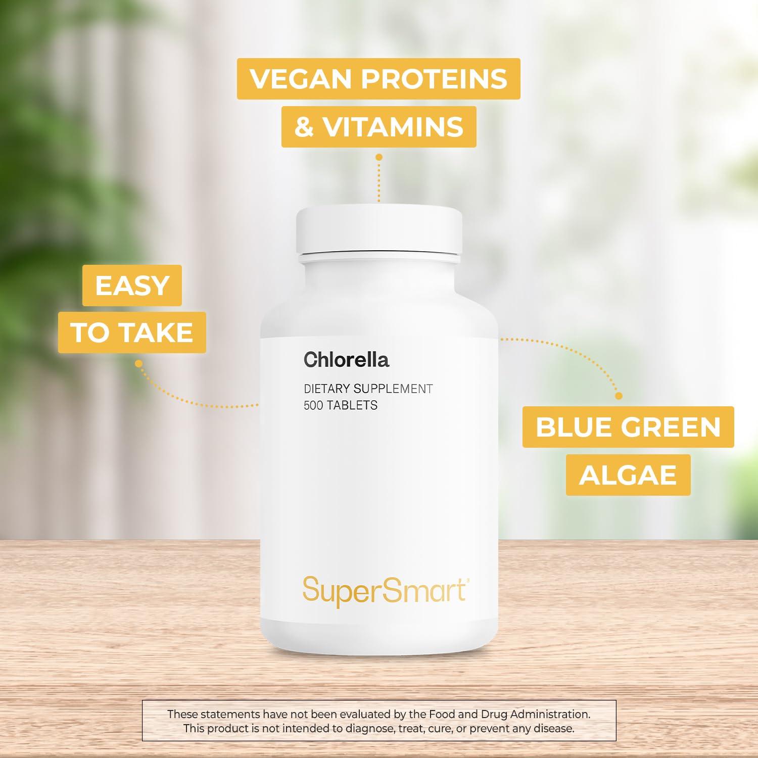 super smart Supersmart - Chlorella Supplement 4 g per Day (Easy-to-Take) - Rich in Vitamin B2, B9, B12 & Iron - High Chlorophyll Concentration | Non-GMO & Gluten Free - 500 Tablets
