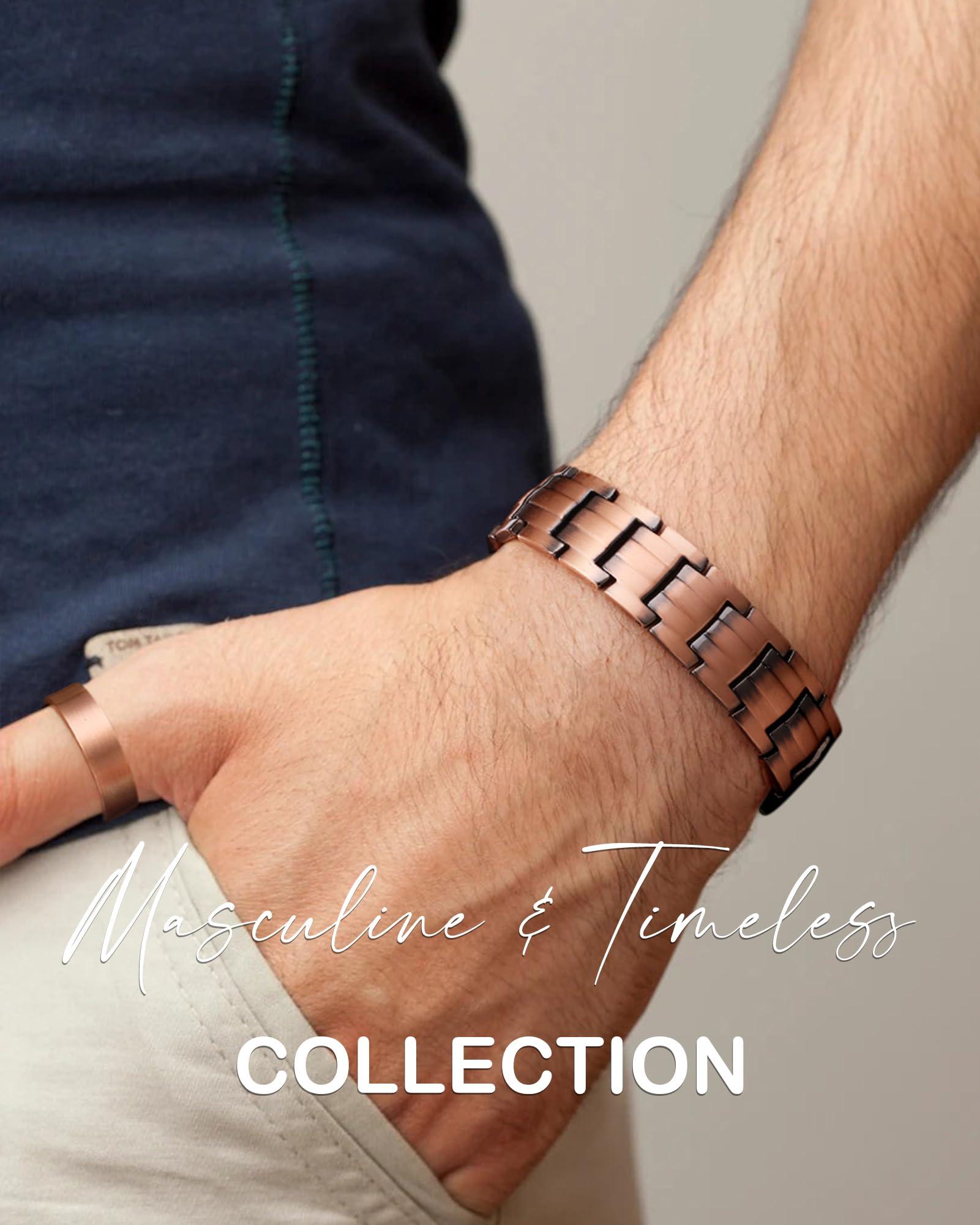 Feraco Feraco Men\'s Copper Magnetic Bracelet and Ring Elegant 99.99% Solid Copper Bracelets with Double-Row Strong Magnets, Magnetic Field Therapy Jewelry