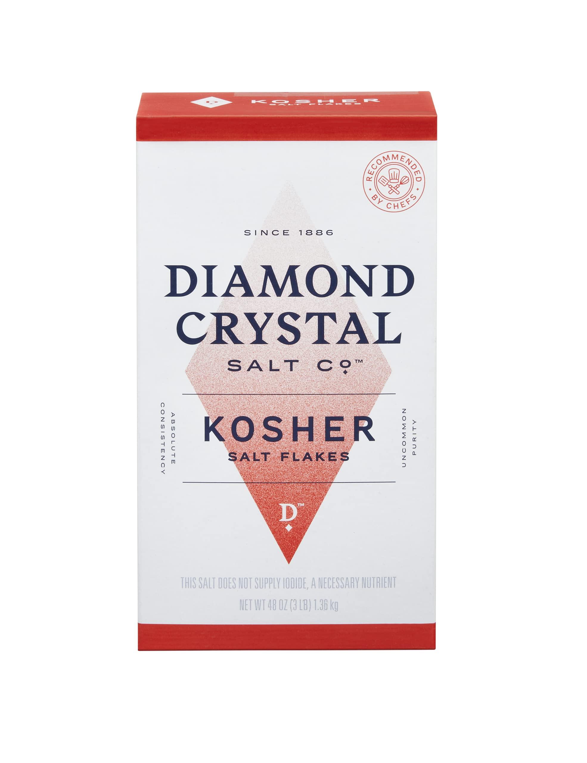 Diamond Crystal Diamond Crystal Kosher Salt – Full Flavor, No Additives and Less Sodium - Pure and Natural Since 1886 - 3 Pound (New Packaging)