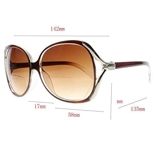 Sightpeark Bifocal Ladies Oversized Tinted Lens Sun Reader Reading Glasses Sunglasses +1.0~+4.0 (Brown, 3.50)