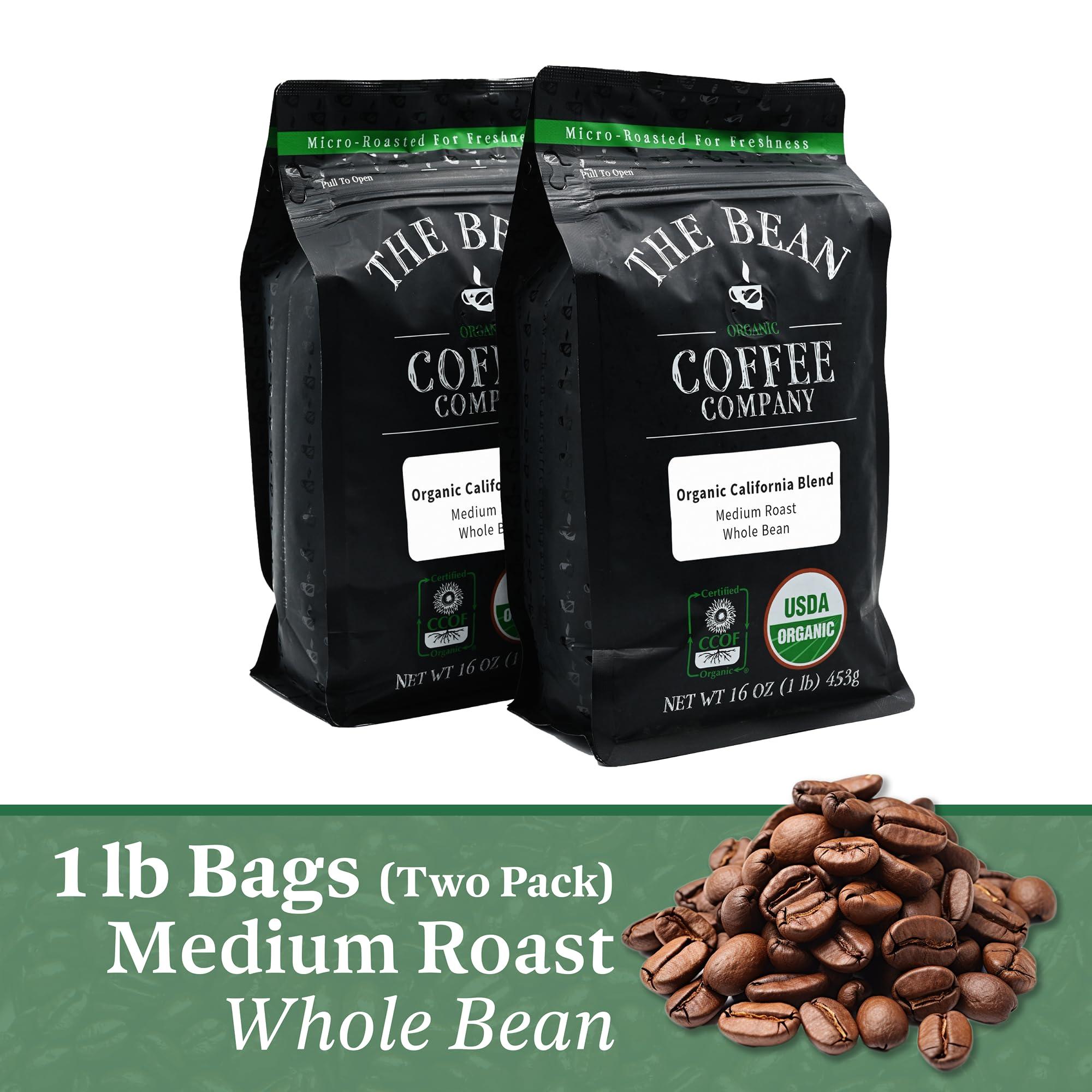 The Bean Coffee Company The Bean Organic Coffee Company California Blend, Medium Roast, Whole Bean Coffee, 16-Ounce Bags (Pack of 2)