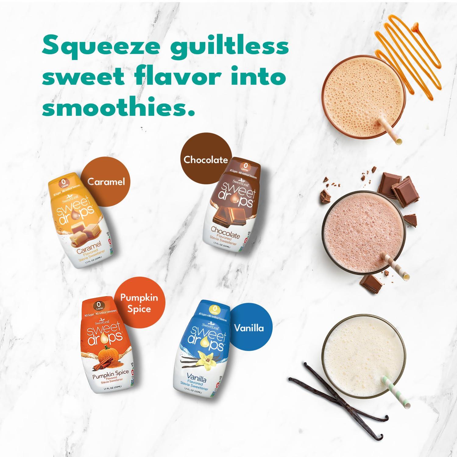 SweetLeaf SweetLeaf Sweet Drops - Stevia Liquid Variety Pack, Chocolate, Caramel, Vanilla, Pumpkin Spice, Sugar-Free Coffee Syrup Alternative, 1.7 Oz Ea (Pack of 4)