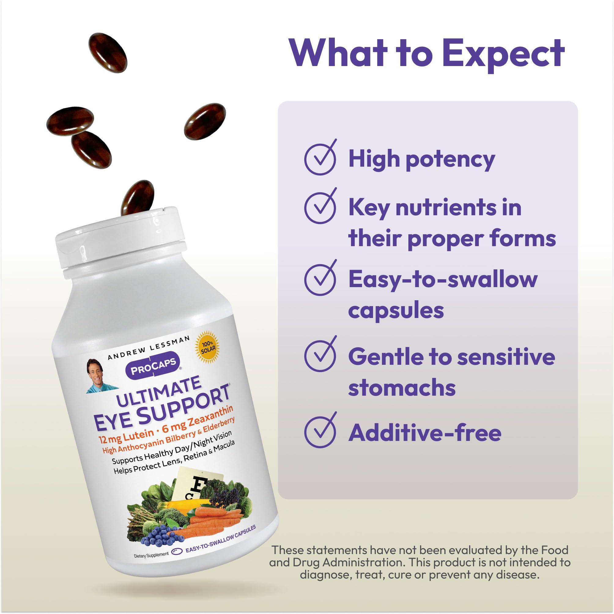 ANDREW LESSMAN ANDREW LESSMAN Ultimate Eye Support 180 Softgels - 12mg Lutein, 6mg Zeaxanthin, Bilberry, Key Nutrients to Support Eye Health and Promote Healthy Vision. No Additives. Easy to Swallow Softgels