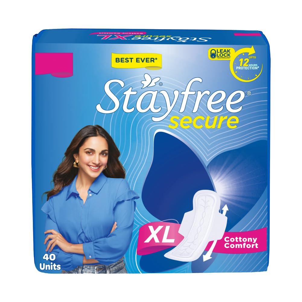 Stayfree Stayfree Secure Extra Large Cottony Soft Cover Sanitary Pads for Women with Wings, 40 Pads