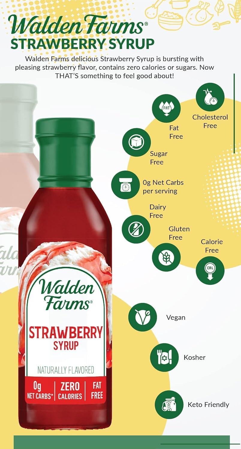 Walden Farms Walden Farms Strawberry Syrup - Calorie-Free, Sugar-Free, Keto-Friendly, Low Carb, Gluten-Free, Vegan Strawberry Syrup Alternative for Desserts, Smoothies, Breakfast, (12 oz Bottle x 2)