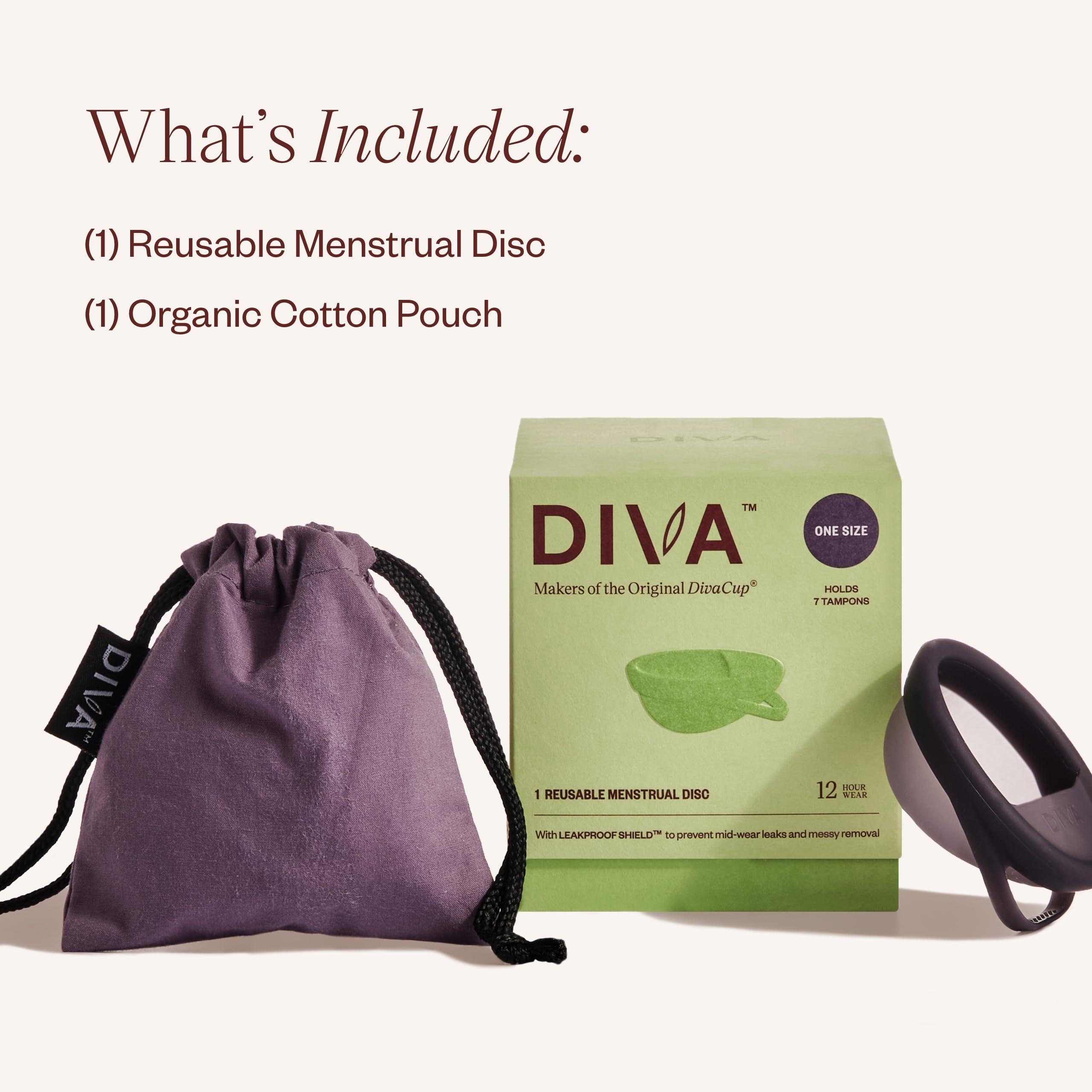 DivaCup Diva Disc - Comfortable, Reusable Menstrual Disc with Leakproof Shield - Period Disc for Up to 12 Hours of Continuous Wear - 100% Medical Grade Silicone - Holds 7 Tampons of Flow - One Size Fits Most