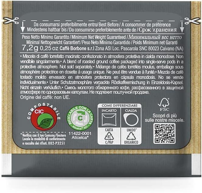 Caffè Borbone Caffe Borbone Espresso Paper Pods, Black Blend, Intense and Robust, Medium Roast ESE Pods, Authentic Italian Espresso - 50 Count