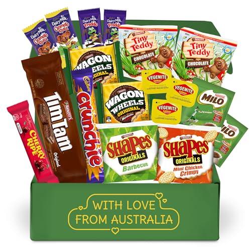 Happy Tucker Authentic Australian Snack Gift Box - Tim Tams, Cadbury, Cherry Ripe - Australian Food and Candy - Perfect Australian Gift