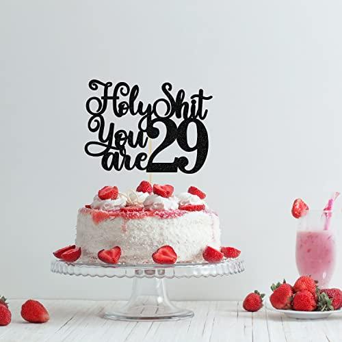 Jenrtvis Happy 29th Birthday Cake Topper, 29 & Feeling Fine, Cheers to 29 Years Cake Decorations, Funny 29th Birthday Decorations Men Women Black Glitter