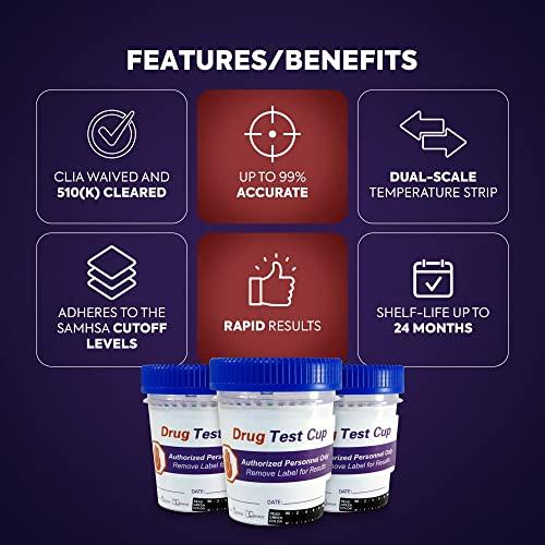 DIAGNOX HEALTH Accurate Urine Drug Test Kit - 10 Panel at Home Drug Test Cup with Clicker & Temperature Strip - CLIA Waived, 510k Cleared with SAMHSA Cutoff Levels [25 Test Cups]