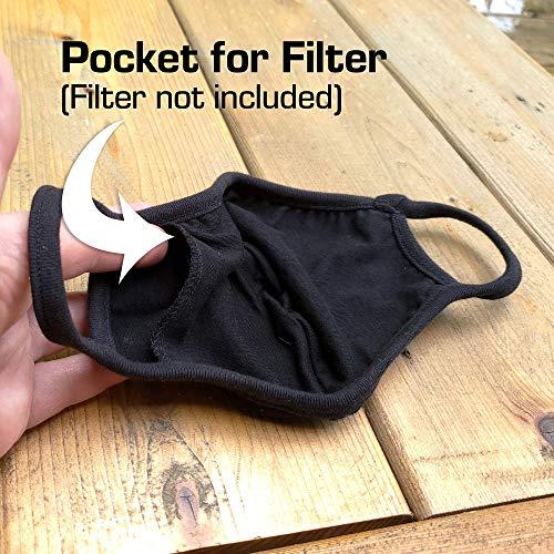 Buttonsmith Buttonsmith Black Adult XL Cotton Adjustable Face Mask with Built-in Lanyard - Quantity 1 - Two Layer Soft T-Shirt Material - Washable - Made in the USA