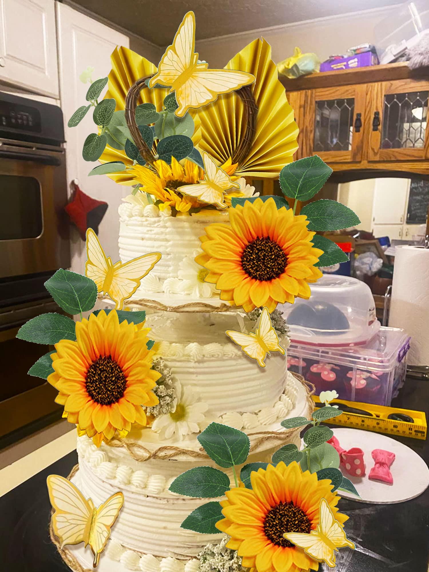 LaVenty LaVenty Sunflower Birthday Cake Decoration Sunflower Baby Shower Cake Topper Girl Sunflower Party Supplies Sunflower Cake Topper Wedding