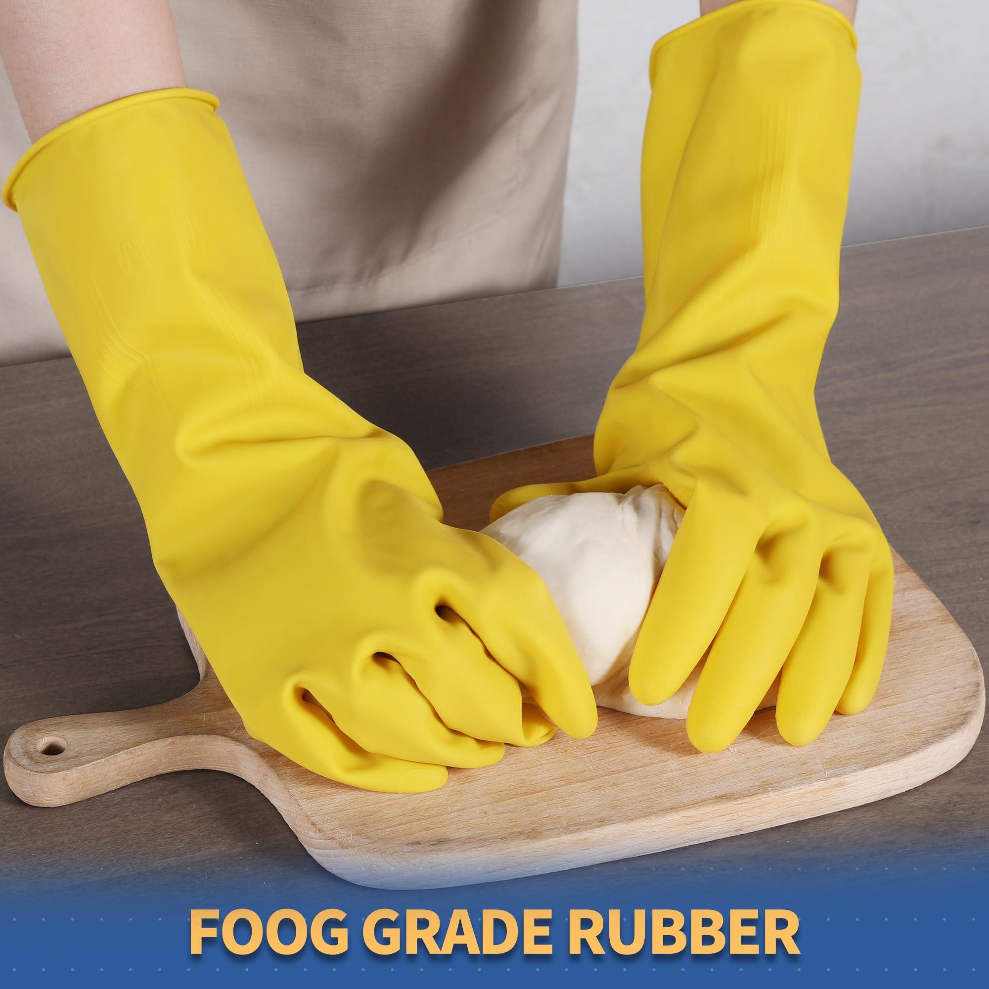 BOOMJOY BOOMJOY Rubber Cleaning Gloves, Heavy Duty Dishwashing Gloves, Reusable Medium Gloves for Kitchen, Bathroom, Gardening, Working, Pet Care - Yellow, 3 Pairs, Size M