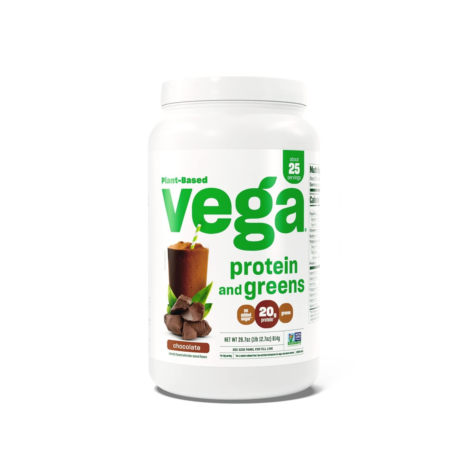 Vga Vega Protein and Greens Protein Powder, Chocolate & Original Protein Powder, Creamy Vanilla Plant Based Protein Drink Mix for Water, Milk and Smoothies, 32.5 oz