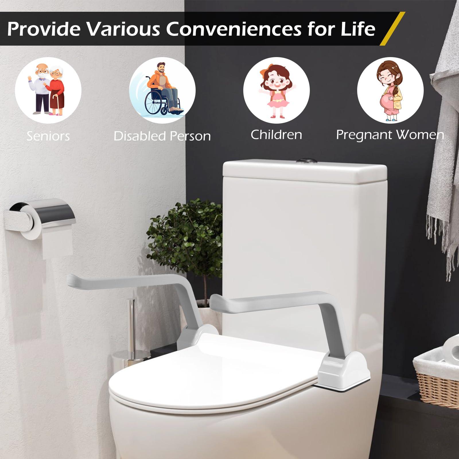 Dyna-Living Dyna-Living Toilet Safety Rails 480lbs Load-Bearing Toilet Safety Frame with Flip Up Non-Slip Aluminum Alloy Armrest Toilet Assist Devices for Seniors Toilet Support Bars for Elderly Toilet Seat Rails