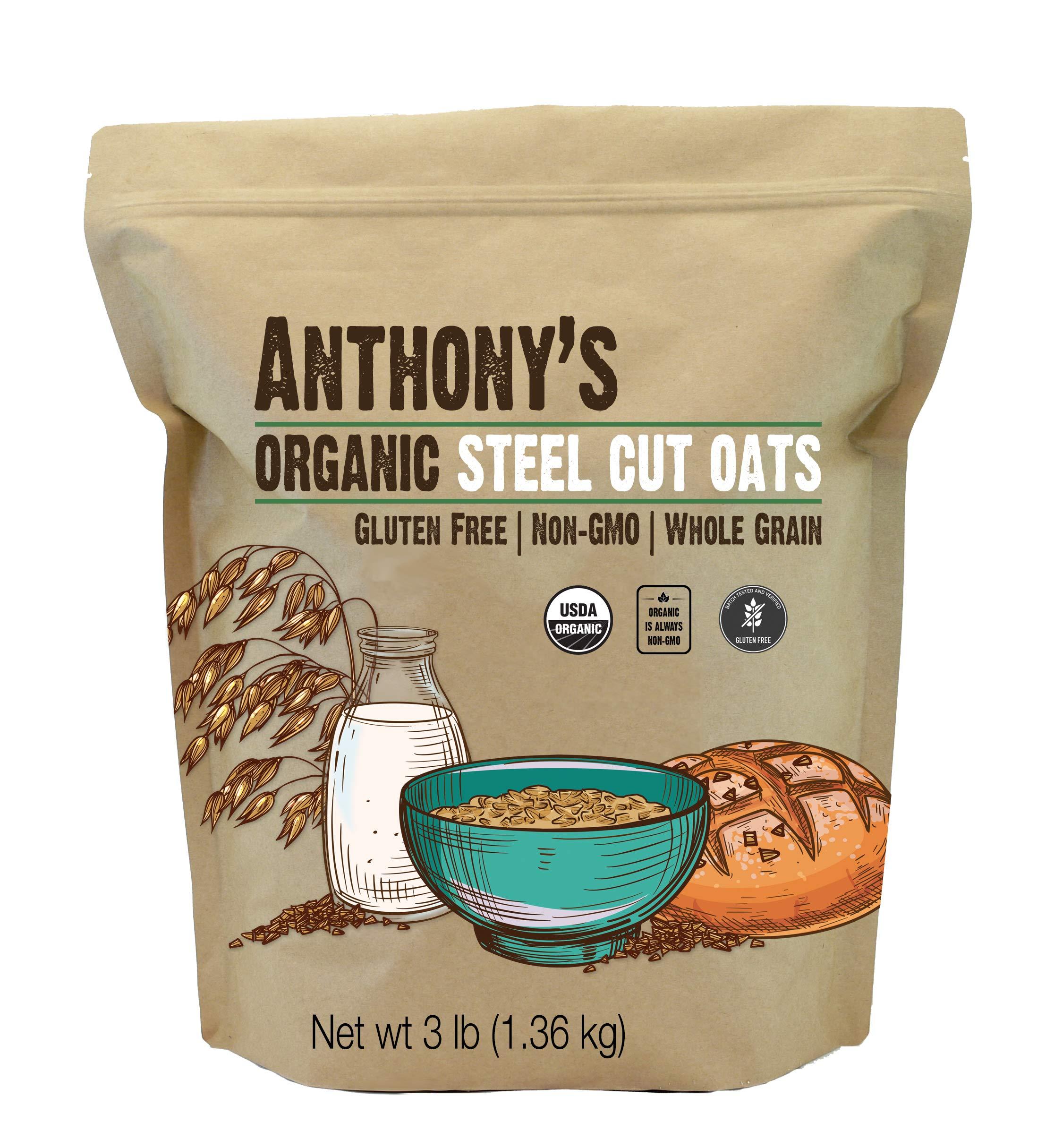 Anthony's Anthony's Organic Steel Cut Oats, 3 lb, Gluten Free, Non GMO, Irish Oatmeal, Whole Grain