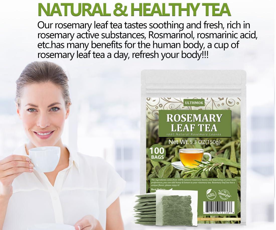 ULTHMOK Premium Rosemary Tea Bags, 100 Teabags. Made with 100% Pure Natural Rosemary Leaves,No Additives & Caffeine Free.