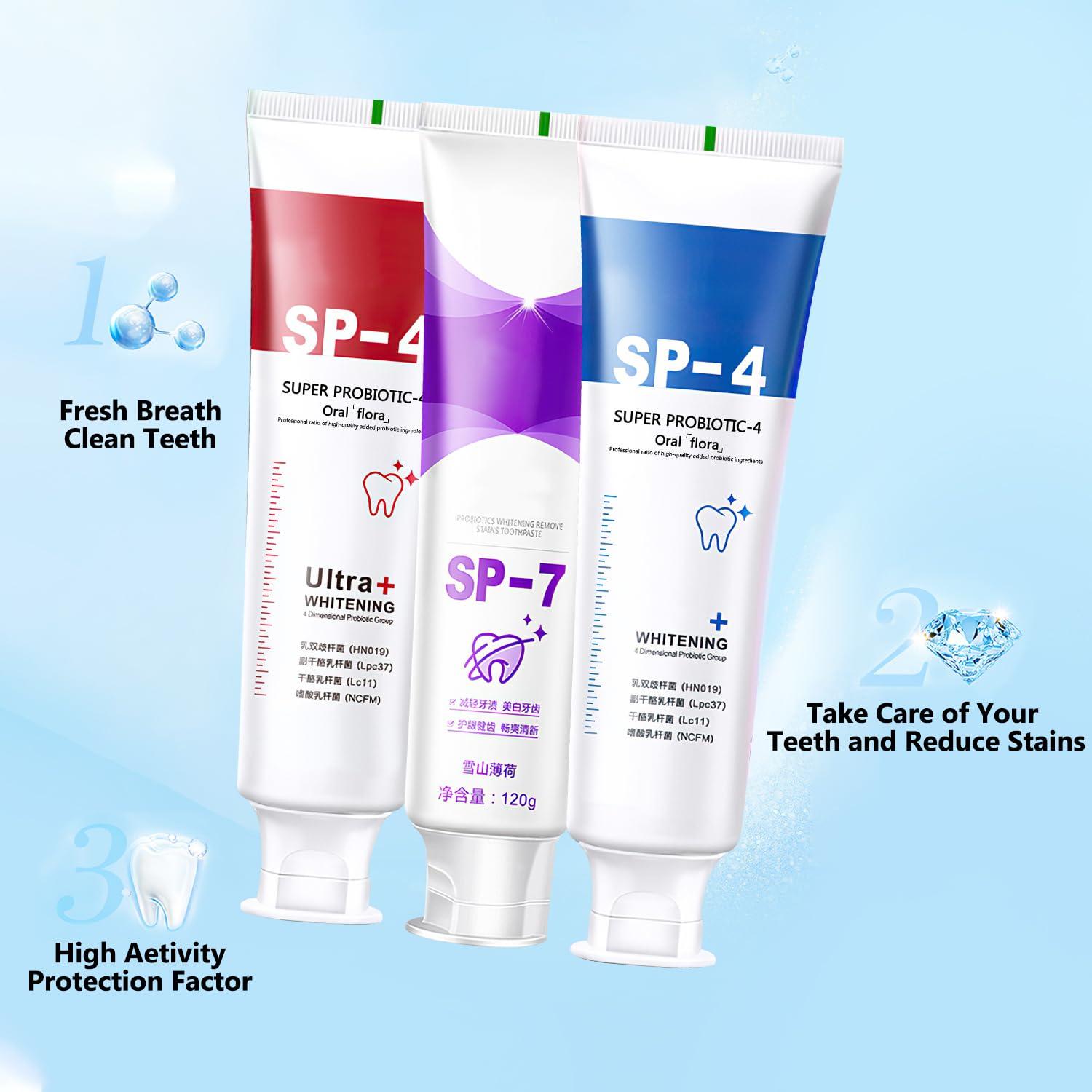 Rednow Sp-4 Toothpaste,Sp-4 Probiotic Whitening Toothpaste,Fresh Breath Toothpaste Brightening & Stain Removing Toothpaste (3Pcs with 2* Toothbrush)