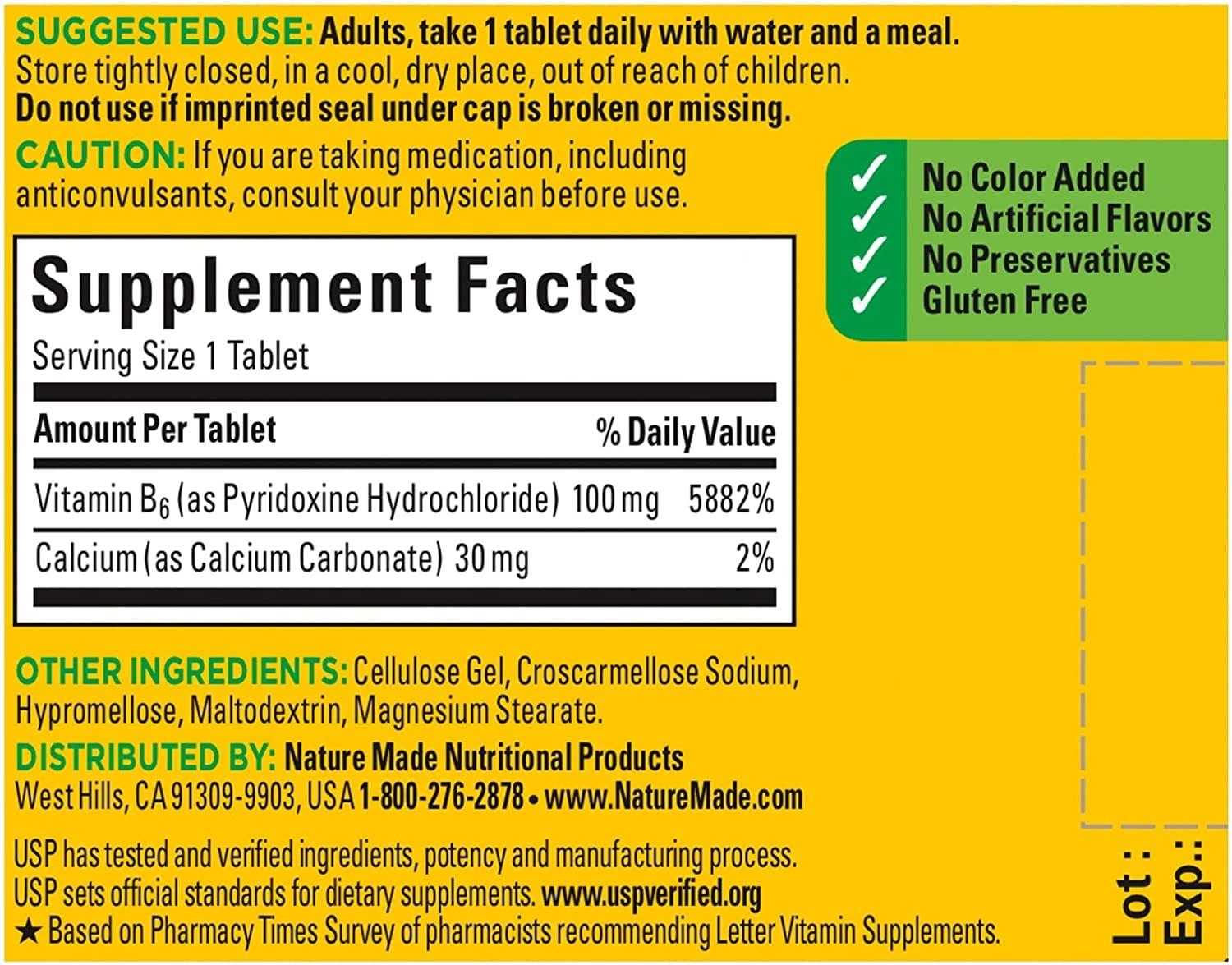 Nature Made Nature Made Vitamin B-6 100 mg Tablets 100 ea (Pack of 4)