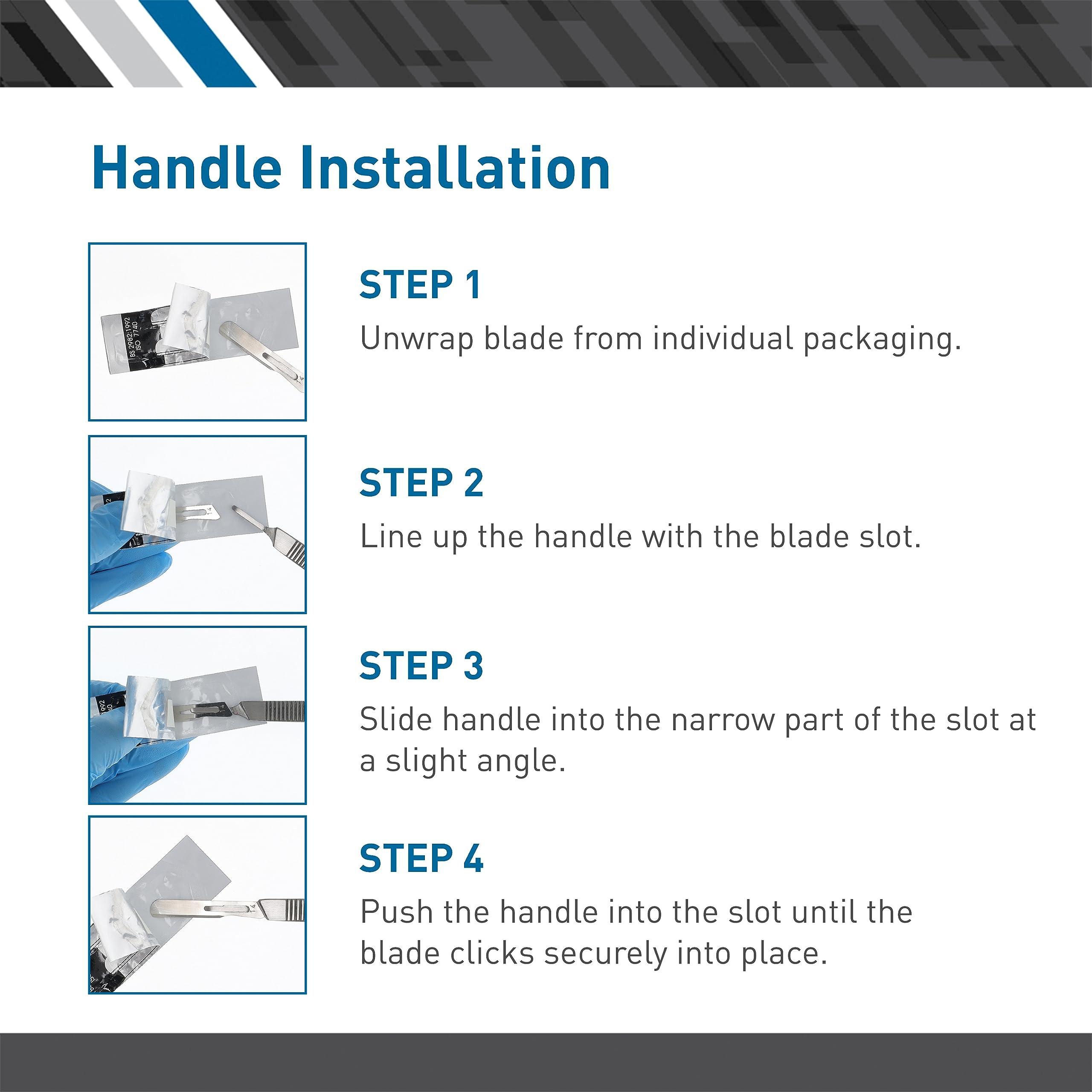 BodyMed BodyMed Dermaplaning Blades #14 in Stainless Steel, 100 PCS with Handle - Sterile for Surgical, Skin Care, and Podiatry Procedures with Straight Tipped Blade for Estheticians