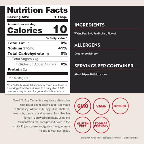 San-J San-J - No Soy Tamari - Specially Brewed Soy Sauce Alternative - 10 oz. Bottle