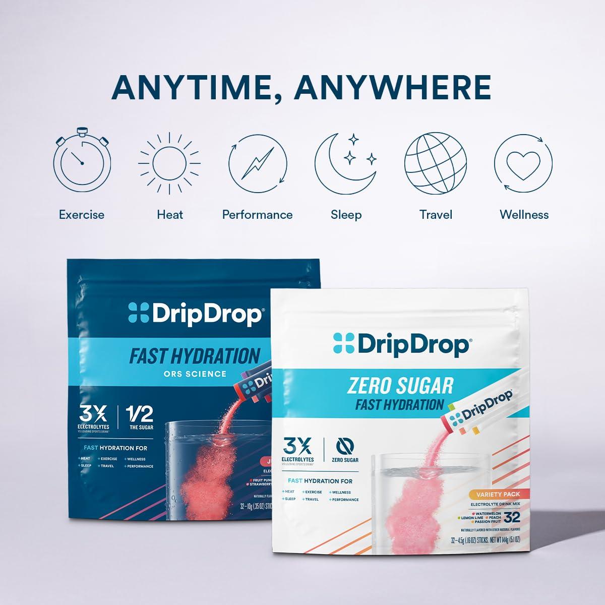 DripDrop DripDrop Hydration - Zero Sugar Watermelon - Electrolyte Drink Mix Single Serve Powder Packets | Non-GMO, Gluten Free, Vegan | 32 Sticks