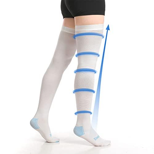 Doc Miller Doc Miller TED Hose Thigh High Anti Embolism Stockings for Women & Men, Hospital Style Surgical Stockings, Plus Size White Compression Socks 15-20mmHg, Support Hose with Inspection Hole Small