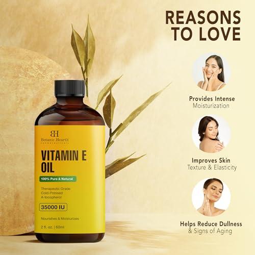Botanic Hearth Botanic Hearth Vitamin E Oil | 100% Pure and Natural oil for Growth of Nails, Hair, Eyebrows & Eyelashes | 35,000 IU | Hair & Body Oil with Eyebrow & Eyelash Brush| 2 Fl Oz
