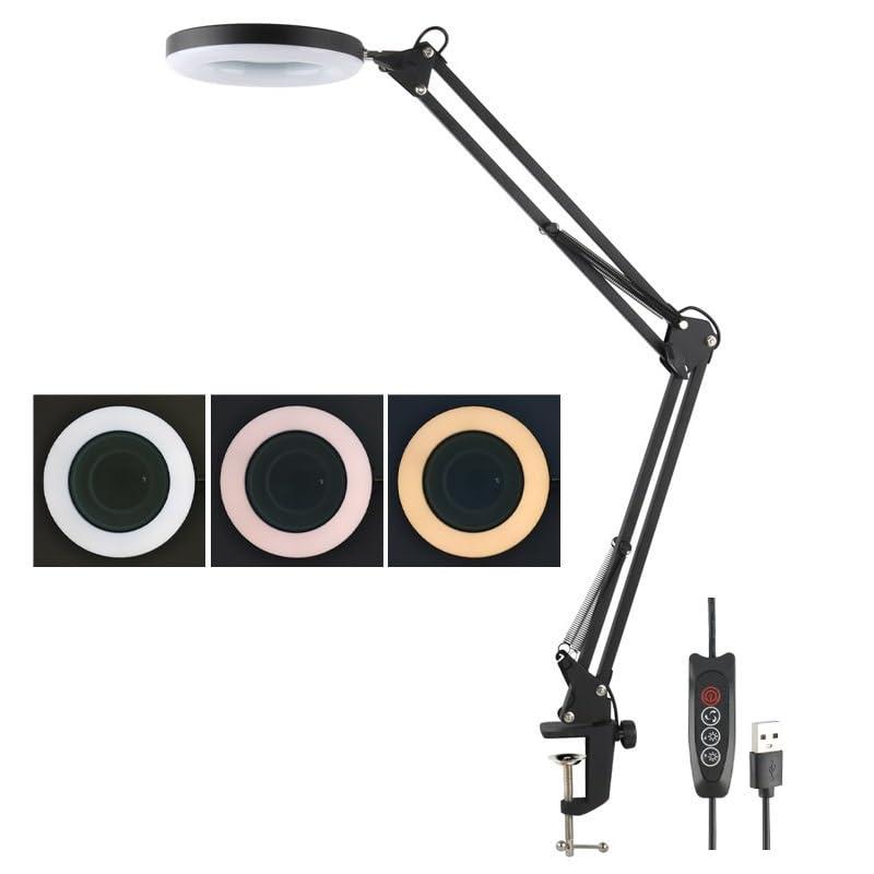 ASDEHH 10X Multipurpose Magnifier Adjustable 3 Colors LED Light Illuminator Cantilever Clamp Stand for PCB Detect Reading Watch Repair