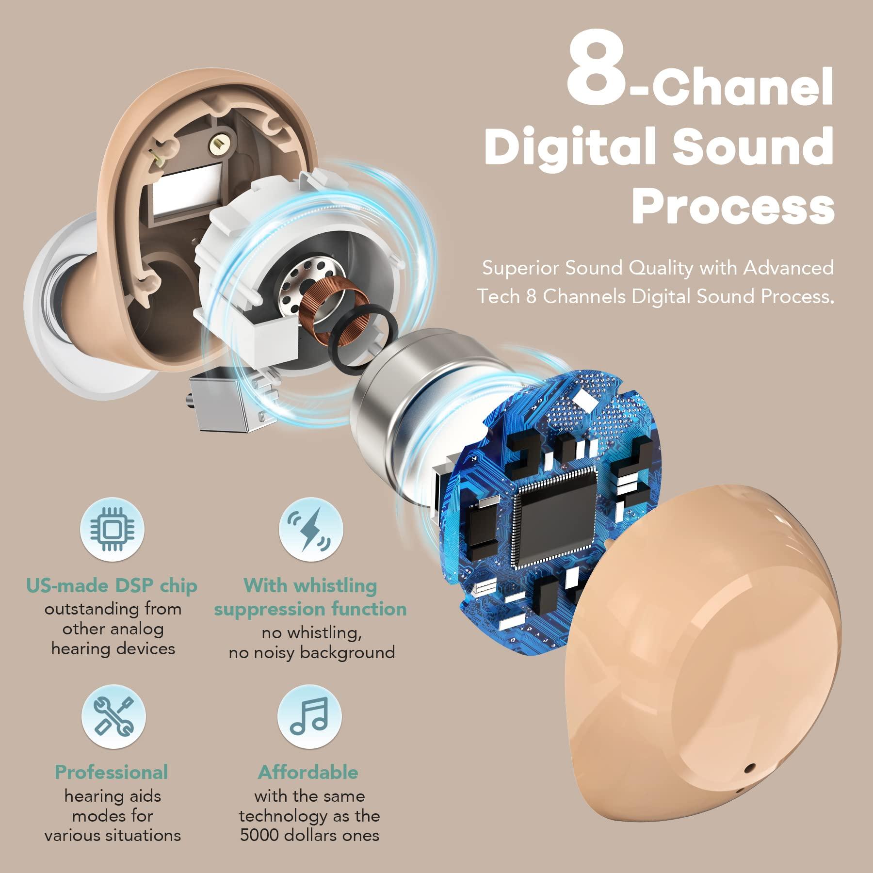 Autiphon Autiphon Rechargeable Hearing Aids for Seniors Adults with Noise Cancelling, 8-channel Digital Hearing Amplifiers, with Tinnitus Masking Mode, Pair, AT108, Beige