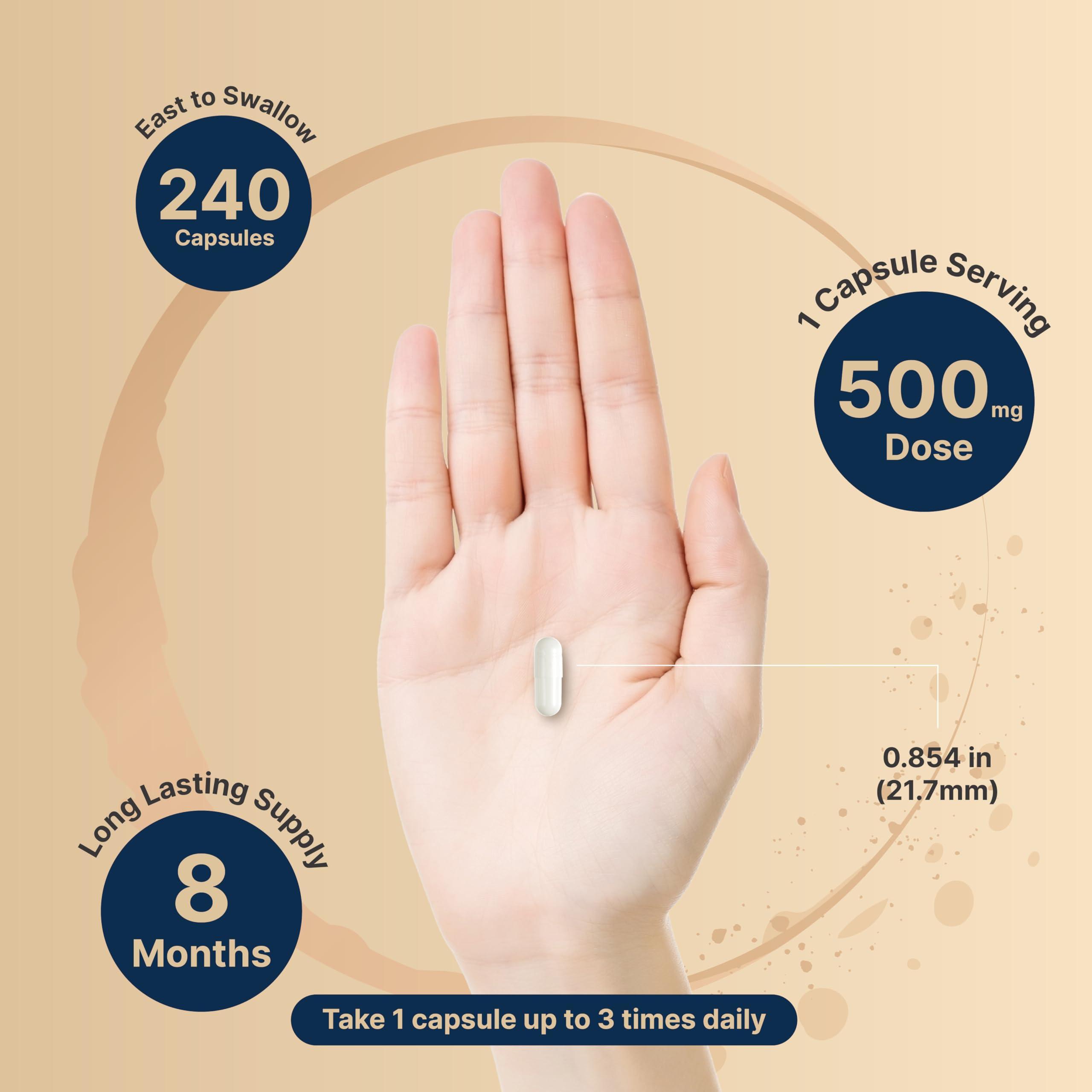 NatureBell Magnesium Glycinate Capsules 500mg | 240 Count, 100% Chelated & Purified, 3rd Party Tested, Non-GMO & Gluten Free