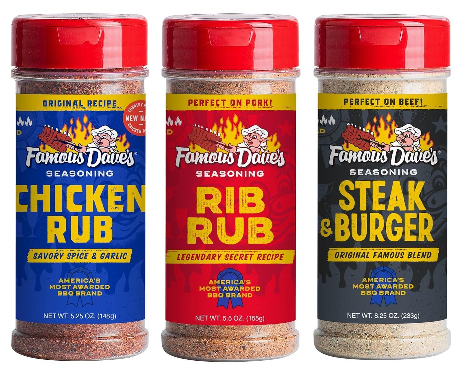 Famous Dave's Famous Dave\'s Seasoning Variety 3-Pack With Steak & Burger, Rib Rub For Beef or Pork, Chicken Rub, Grill Masters Delight