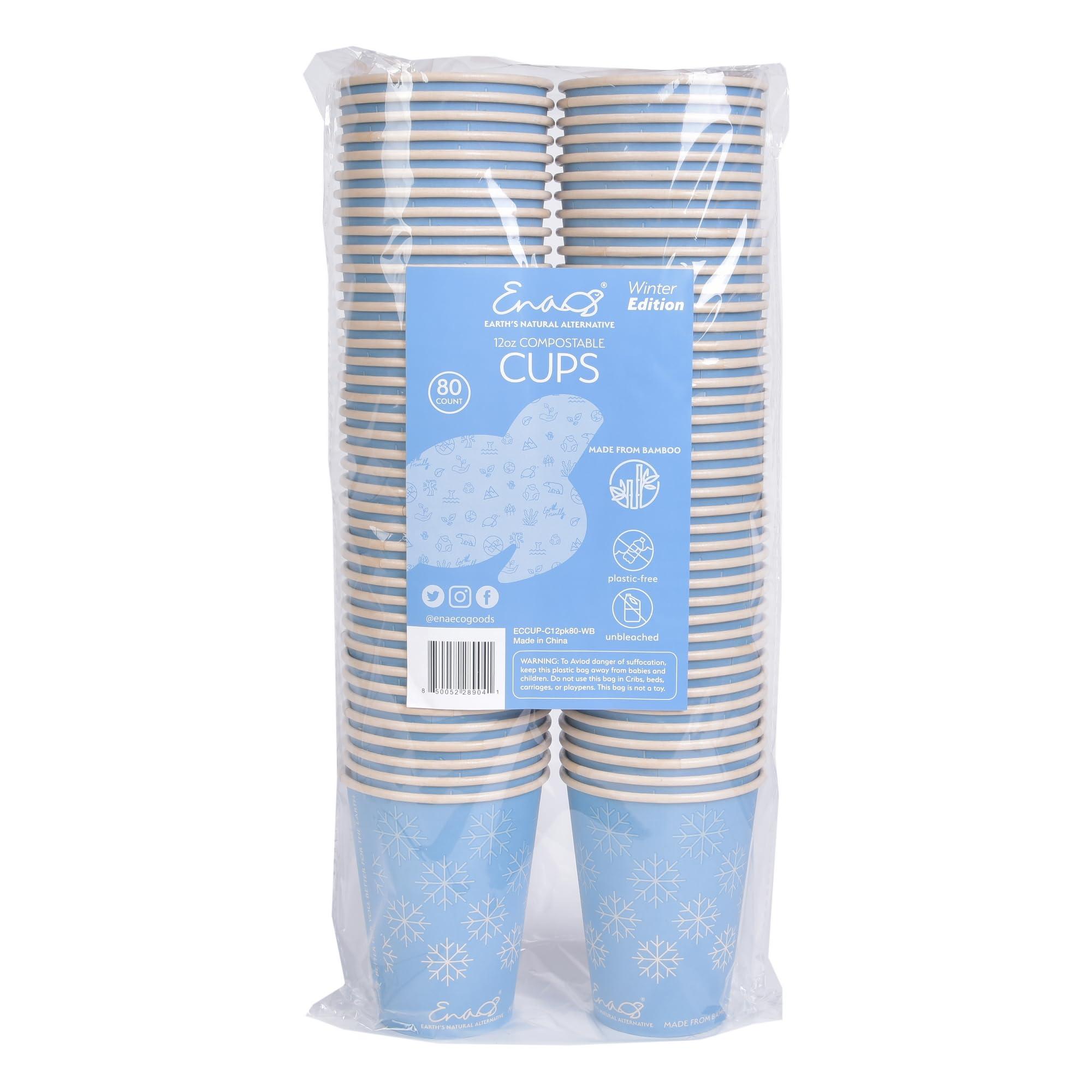Earth\'s Natural Alternative 100% Compostable Disposable Coffee Cups [12oz 80 Pack, Winter Blue] Paper Cups Made from Bamboo, Eco-Friendly, Biodegradable Premium Party Cups, Natural Unbleached by Earth\'s Natural Alternative
