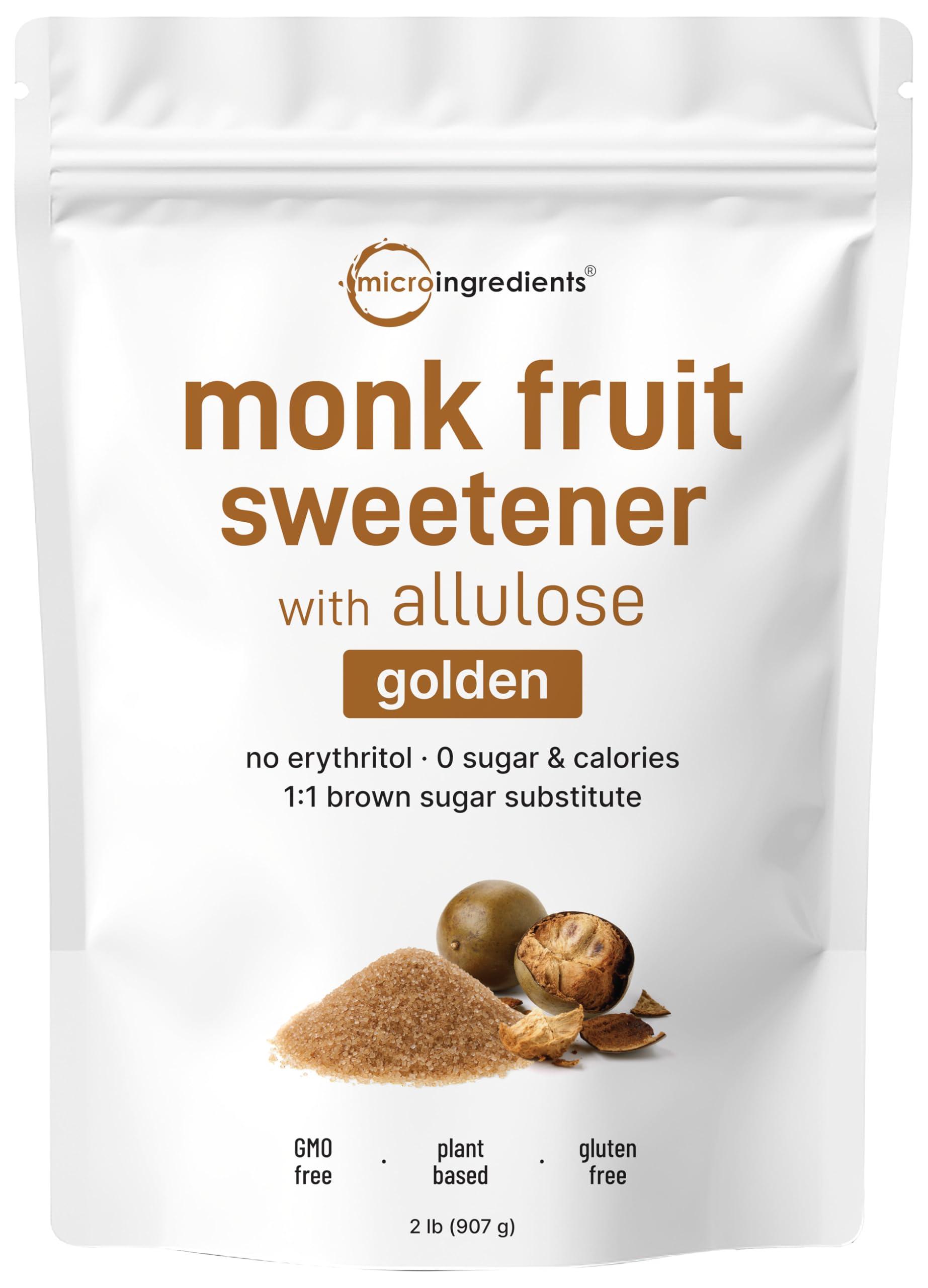 Micro Ingredients Micro Ingredients Golden Monk Fruit Sweetener Allulose, 2 lbs | No Erythritol, No Aftertaste, 1:1 Brown Sugar Substitute | Zero Calorie, Great for Drinks, Coffee, Tea, Cookies | Keto, Vegan, Non-GMO