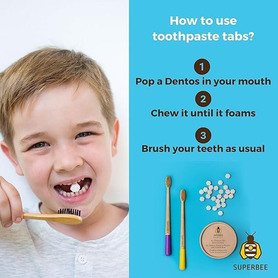 SuperBee Wax Wraps SuperBee Dentos Toothpaste Tablets, 14 Toothpaste Tabs, Fluoride Free & Eco Friendly, Travel Mouthwash Tablets, Sensitive Toothpaste Bites Kids Adults, Chewable Toothpaste Tablet, Spearmint