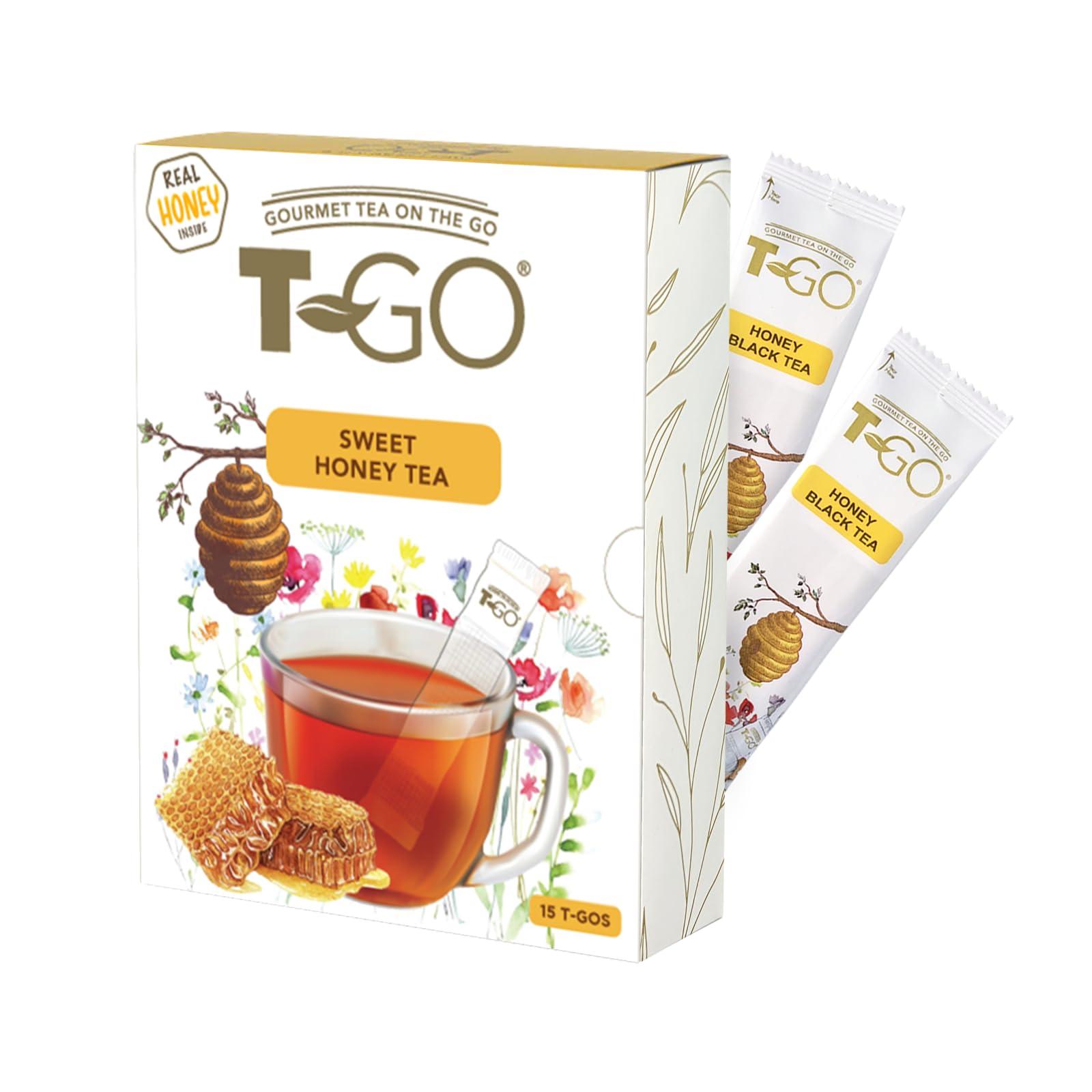 TGO T-Go Sweet Honey Tea Organic Herbal Black Tea Bags Immunity Tea with Real Honey Convenient Tea Sticks Stirring Spoon Ceylon Tea For Digestion 15 Tea Sticks Pack of 1