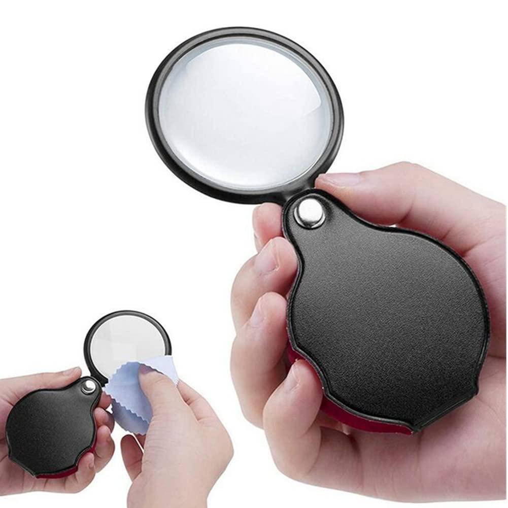 N\D 10X Pocket Folding Magnifier Loupe Optical Magnifying Glass with Leather Case