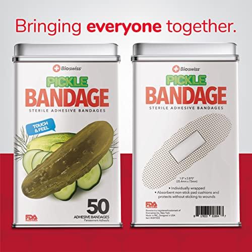 BioSwiss BioSwiss Bandages, Pickle Shaped Self Adhesive Bandages, Latex Free Sterile Wound Care, Fun First Aid Kit Supplies for Kids, 50 Count
