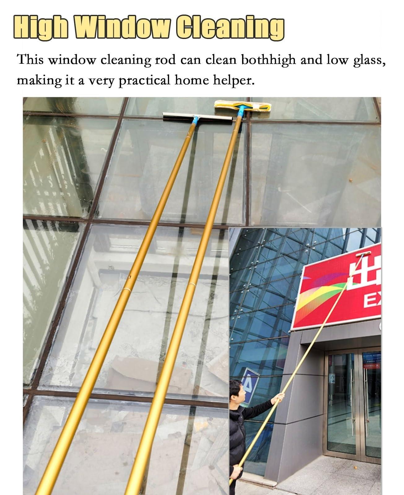 LONGWEISHOP Outdoor High Window Cleaning Kit, 4-in-1 Window Scrubber Kit, Aluminum Telescopic Pole Window Cleaner, Professional Window Wash Extendable Rod(4m/13.1ft)