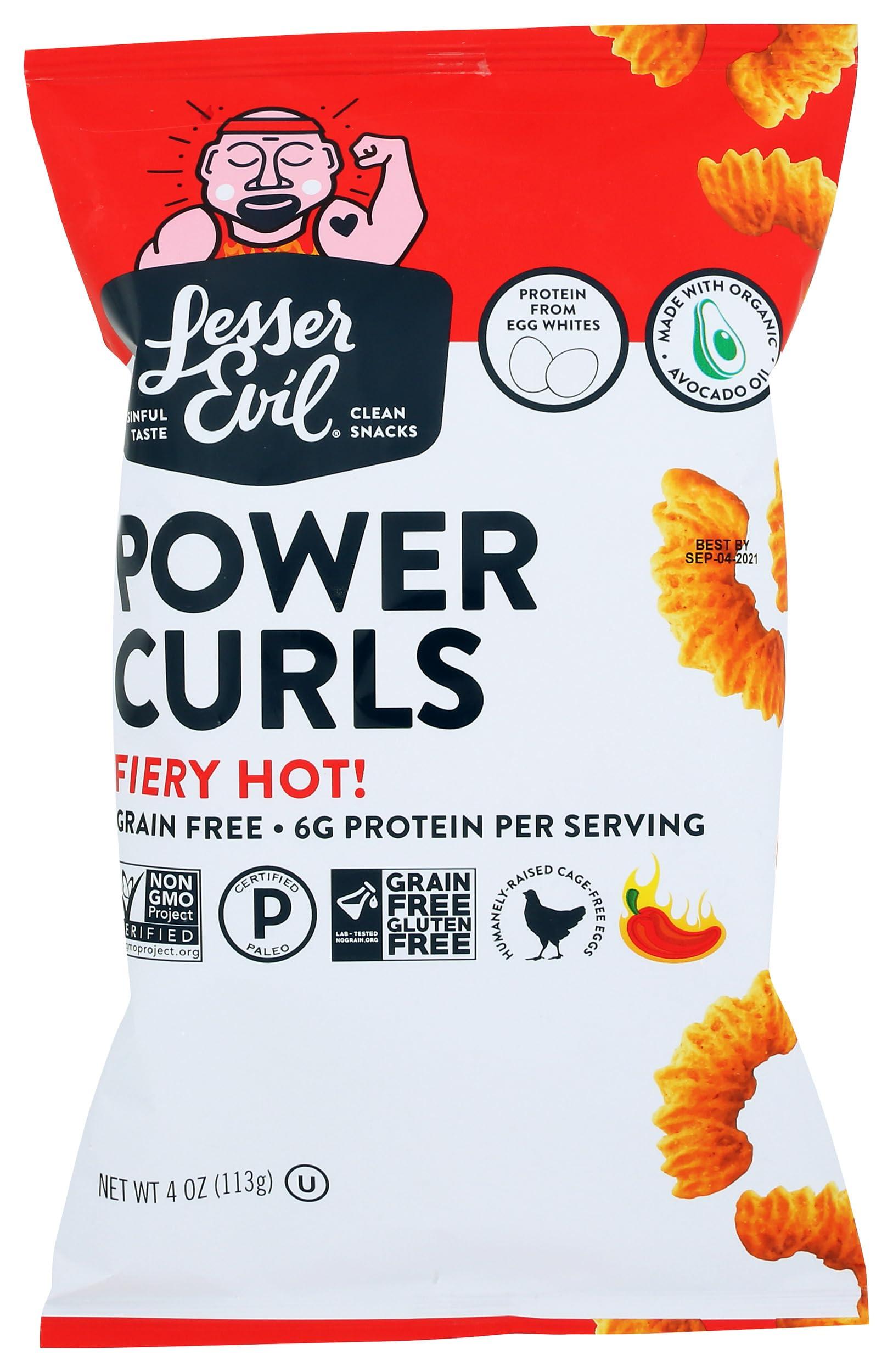 Lesserevil Lesser Evil Fiery Hot Flavored Organic Power Curls, Grain Free, Gluten Free, 4 Ounces (Pack Of 9)