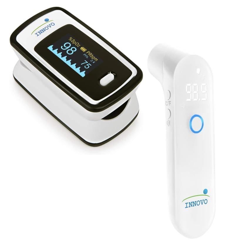 Innovo Innovo Medical Deluxe Fingertip Pulse Oximeter and Touchless Digital Forehead Thermometer Bundle
