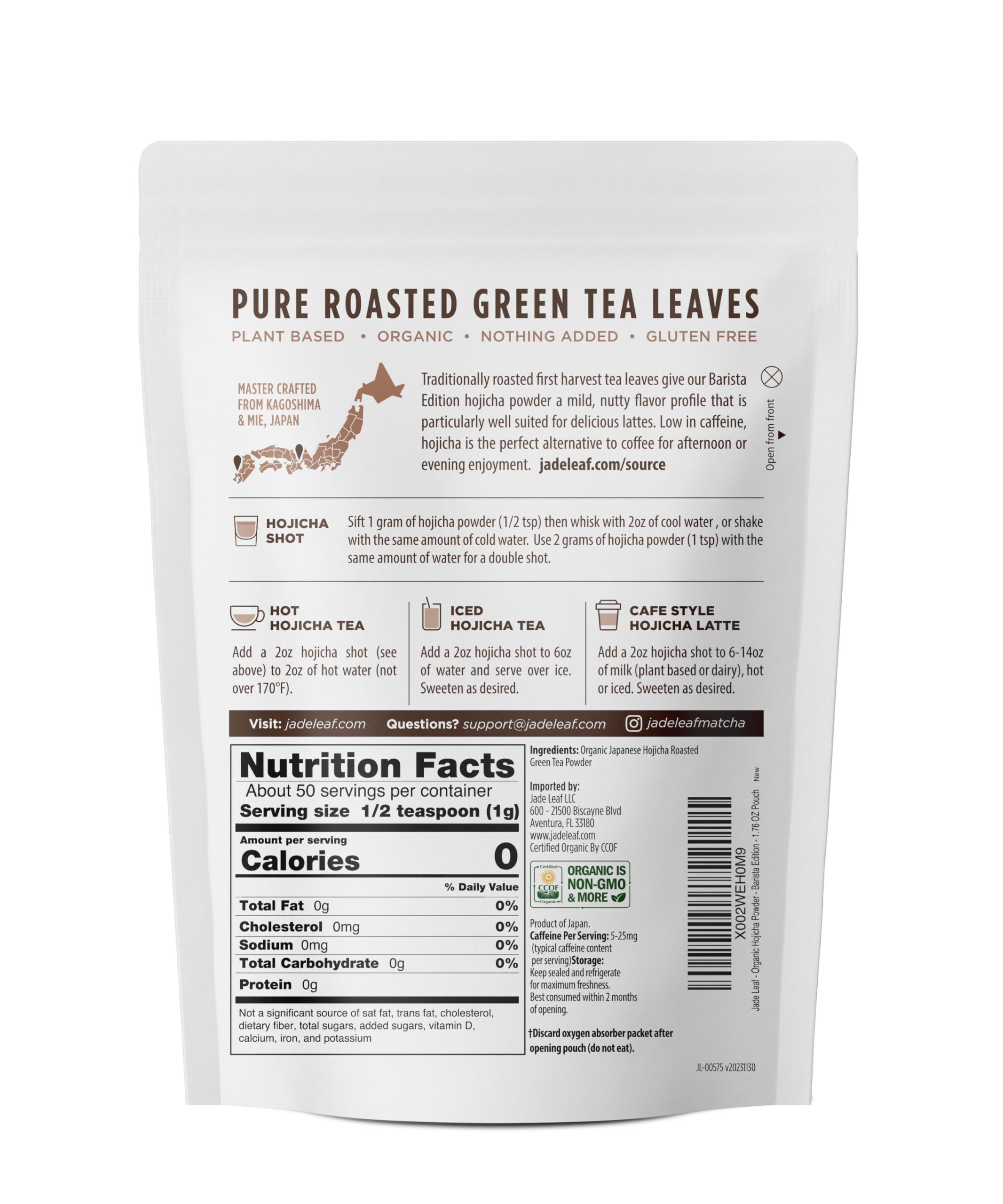 Jade Leaf Matcha Jade Leaf Matcha Organic Japanese Hojicha, Roasted Matcha Green Tea Powder - Barista Edition - Authentic Japanese Origin (1.76 Ounce Pouch)