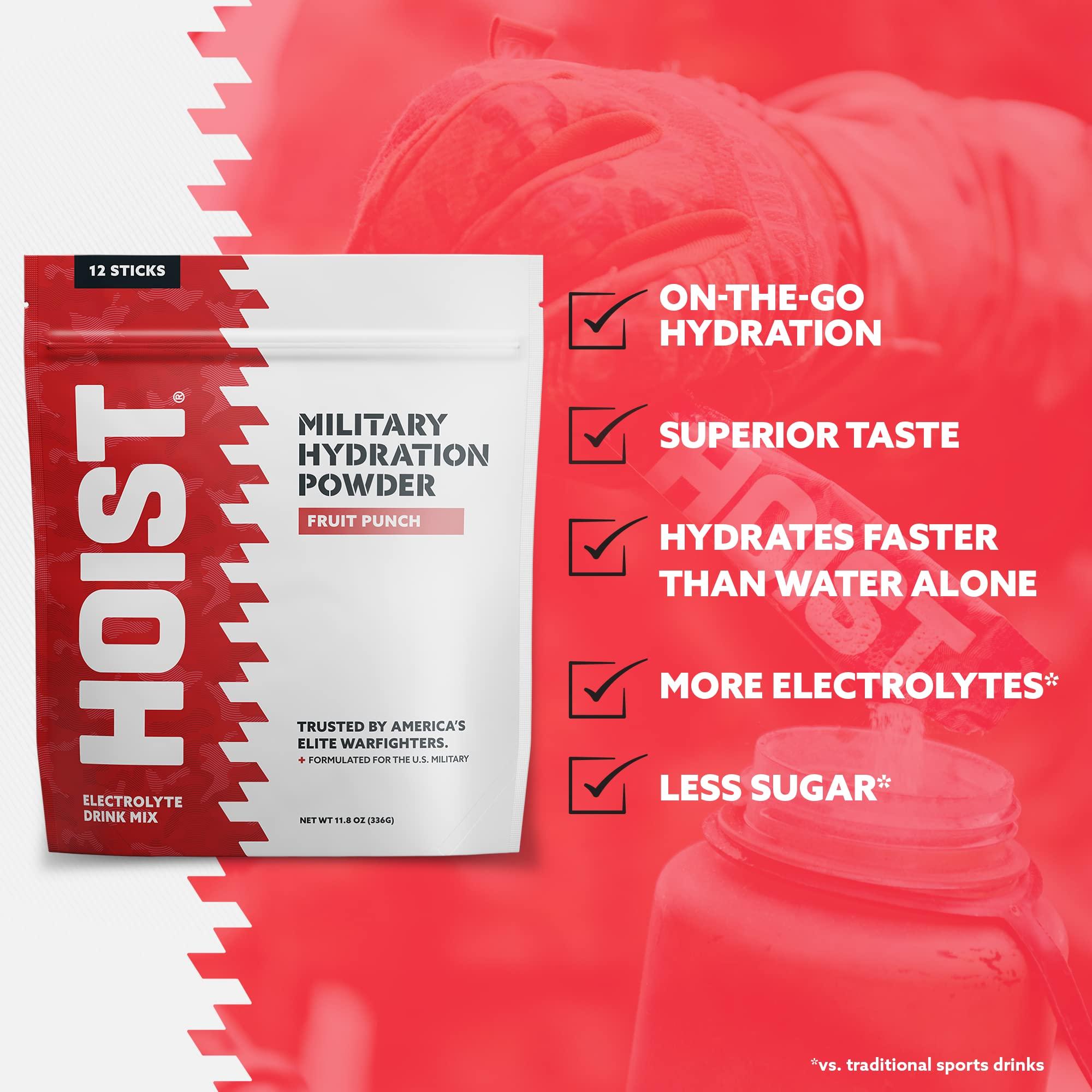 HOIST HOIST Premium Military Hydration Powder - Electrolyte Drink Mix - Powder Stick Pack, Fruit Punch (12 Sticks Per Pack)